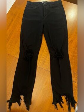 L'AGENCE Black Flare Jeans with Distressed Knees